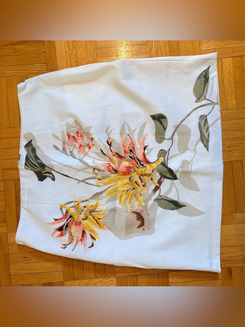 Floral Embroidered Mini Skirt with Yellow & Coral Flower Design